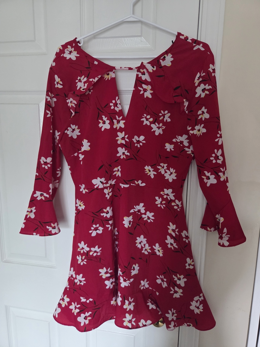 Boohoo Red Floral Mini Dress with Keyhole Neck